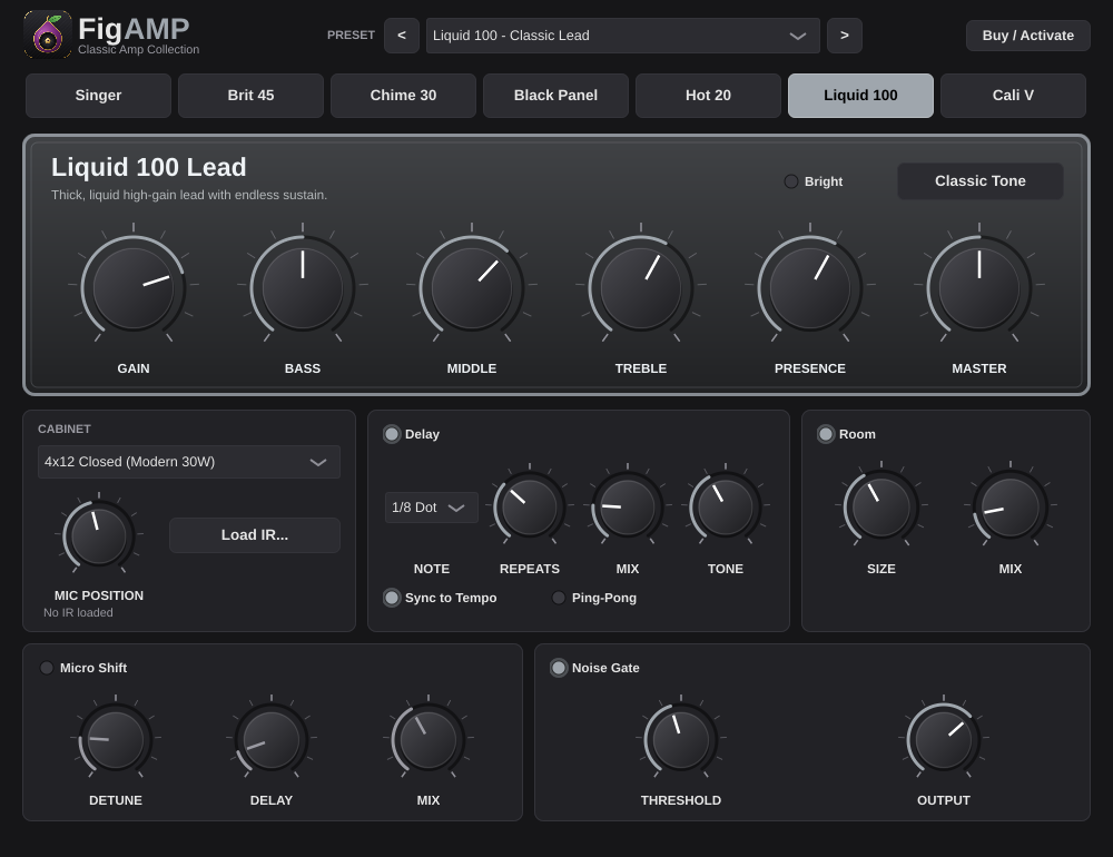 FigAMP with the Liquid 100 high-gain amp selected