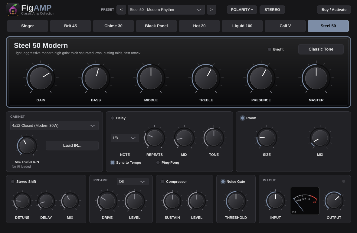 FigAMP with the new Steel 50 modern high-gain amp selected